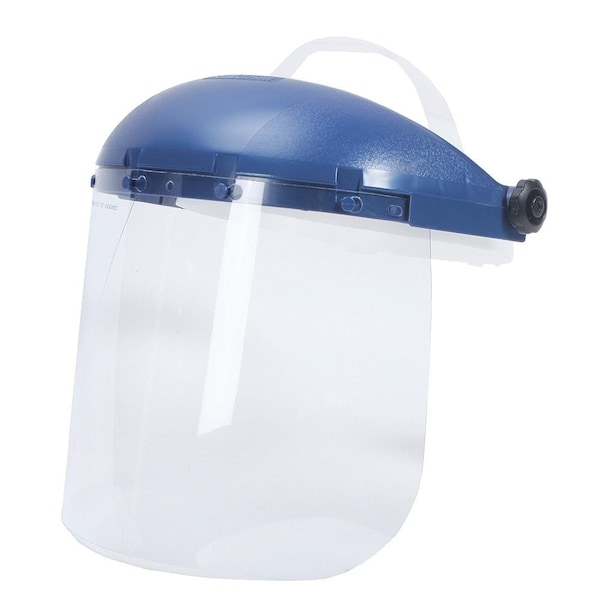 390 Premium Series Single Crown Face Shield, Ratcheting, Acetate, 8 in x 12 in x .040 in, Clear, Anti-Fog